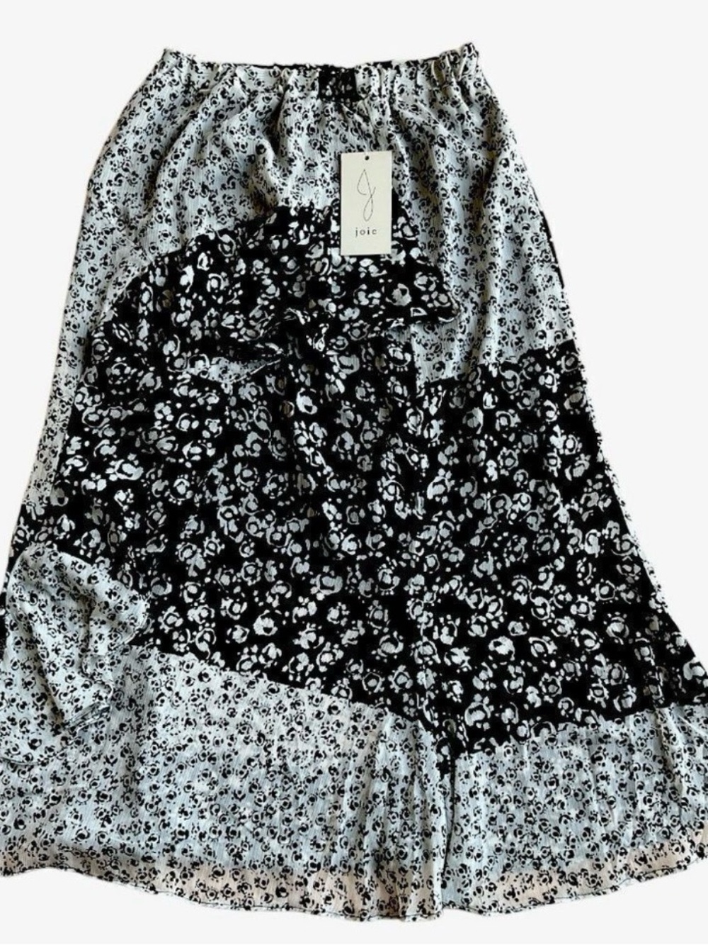 NWT Joie Floral Tiered Midi Skirt Black White Ruffle A-Line Flowy Bohemian S/P